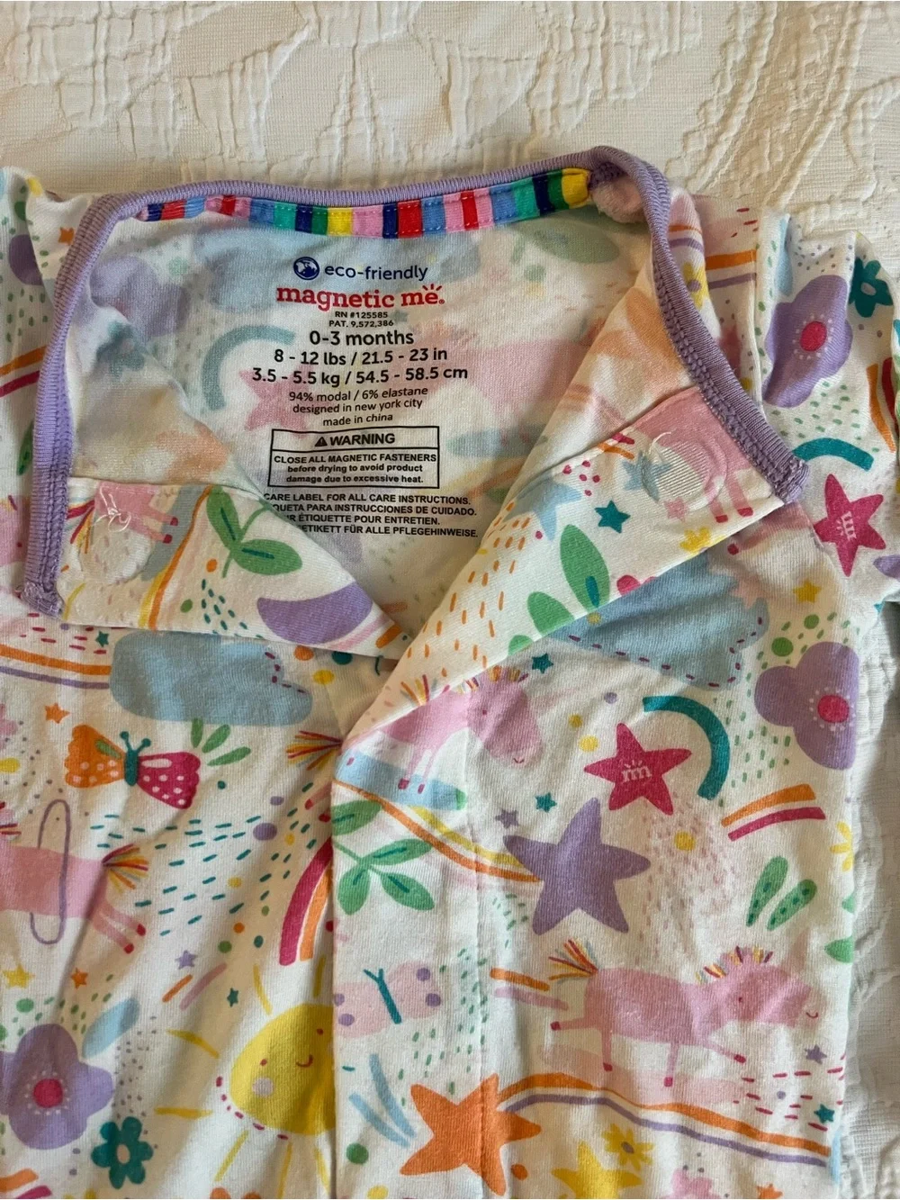 Magnetic Me Unicorn & Rainbow One-Piece Sleeper in Pastel Multi 0-3 Months